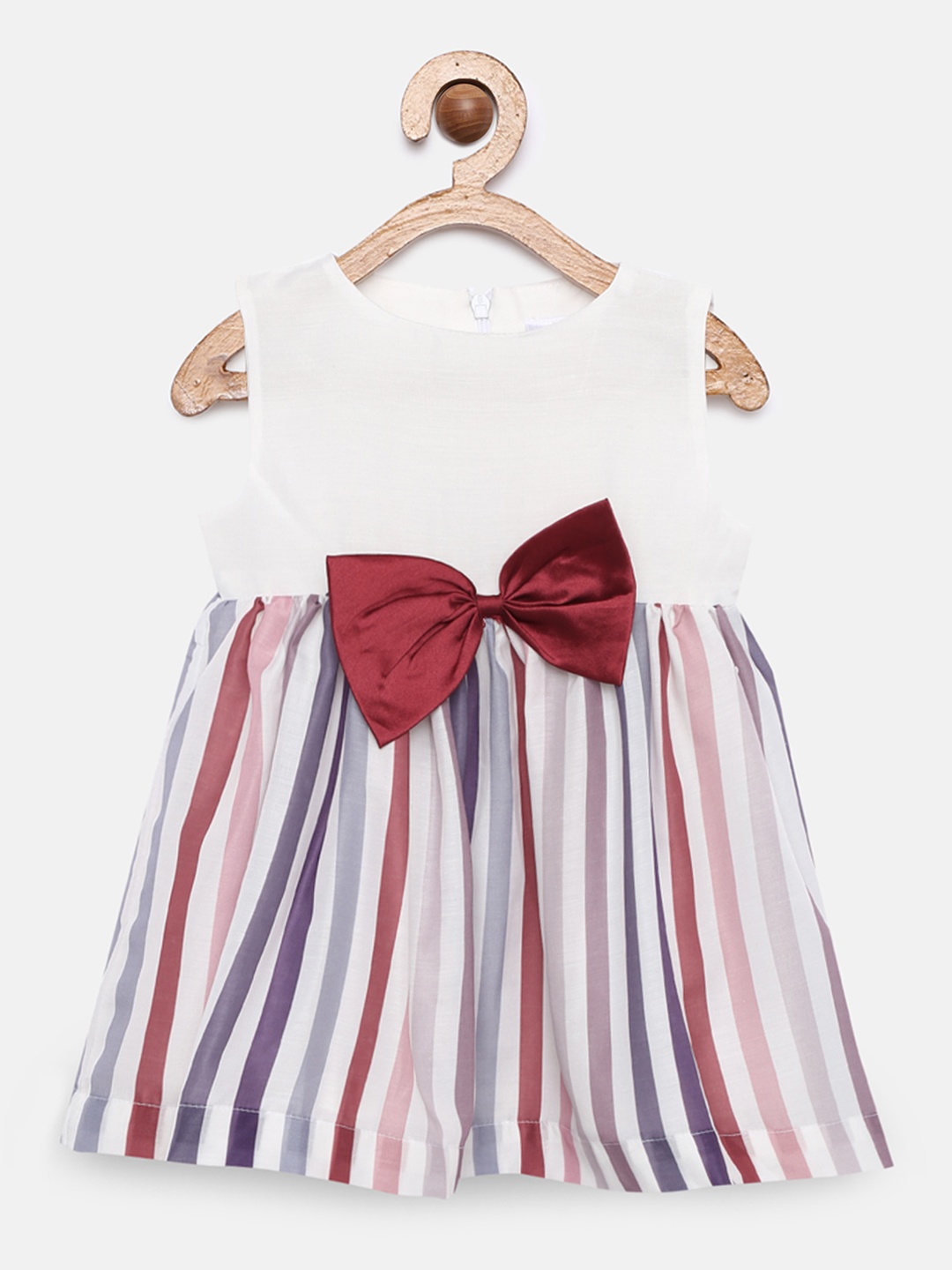 

Aomi Girls White & Pink Striped Fit and Flare Dress