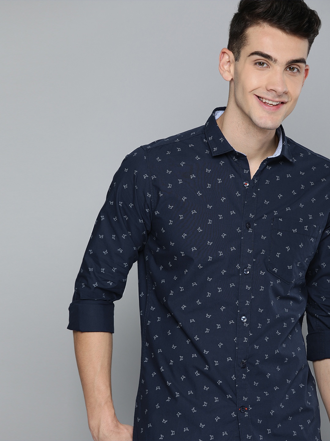 

Mast & Harbour Men Navy Blue Regular Fit Printed Casual Shirt
