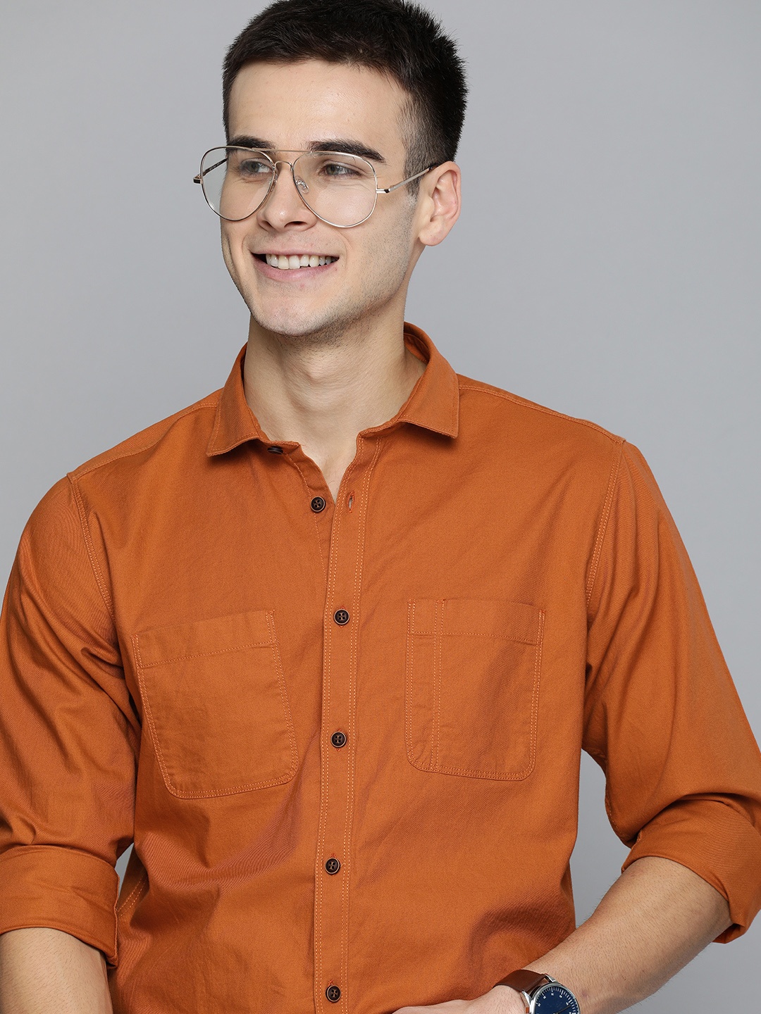 

Mast & Harbour Men Rust Orange Regular Fit Solid Casual Shirt