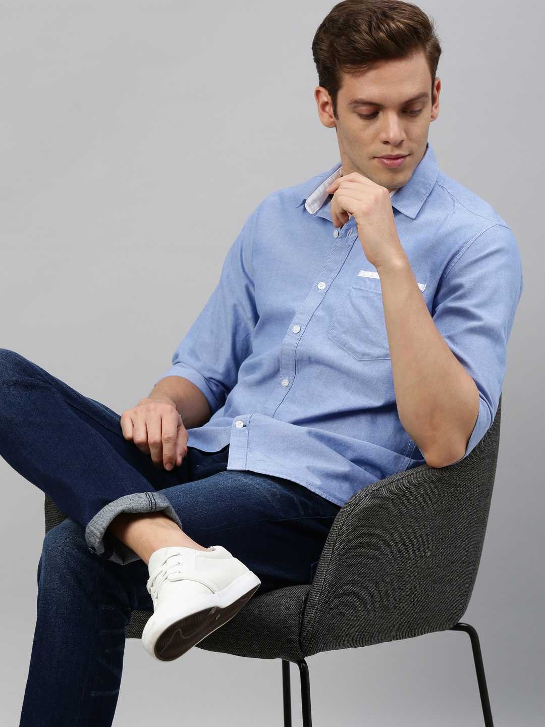 

Mast & Harbour Men Blue Regular Fit Solid Casual Shirt
