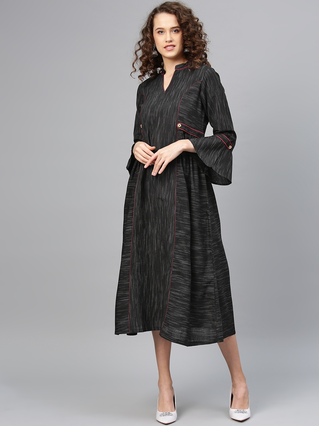 

Tulsattva Women Black Self Design A-Line Dress