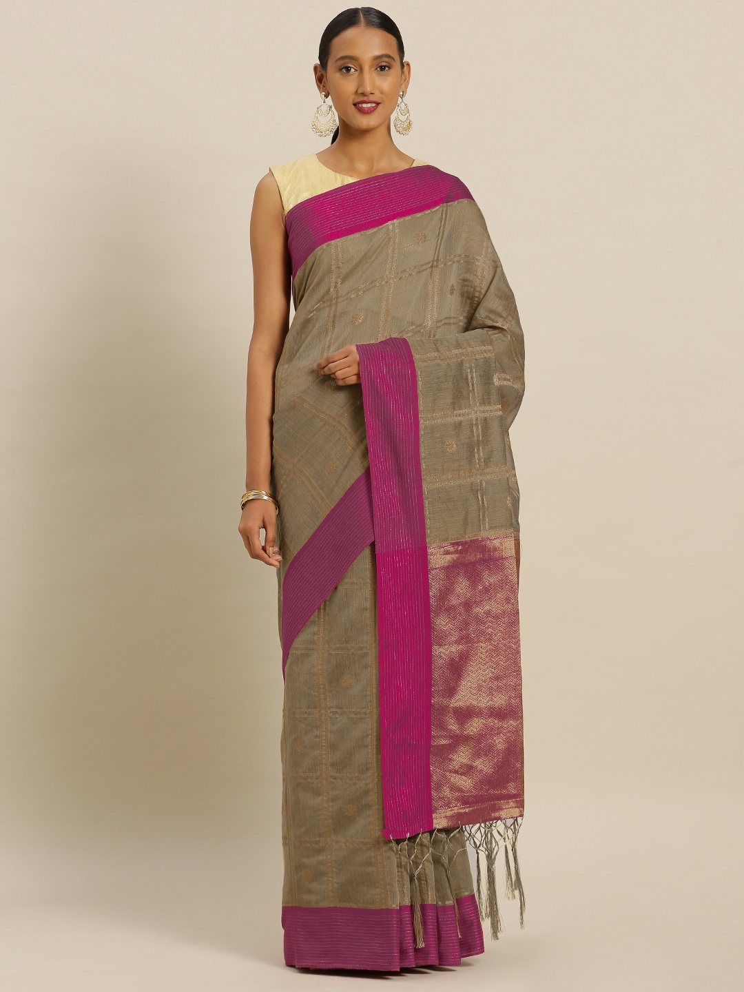 

Mitera Beige Silk Blend Woven Design Banarasi Saree