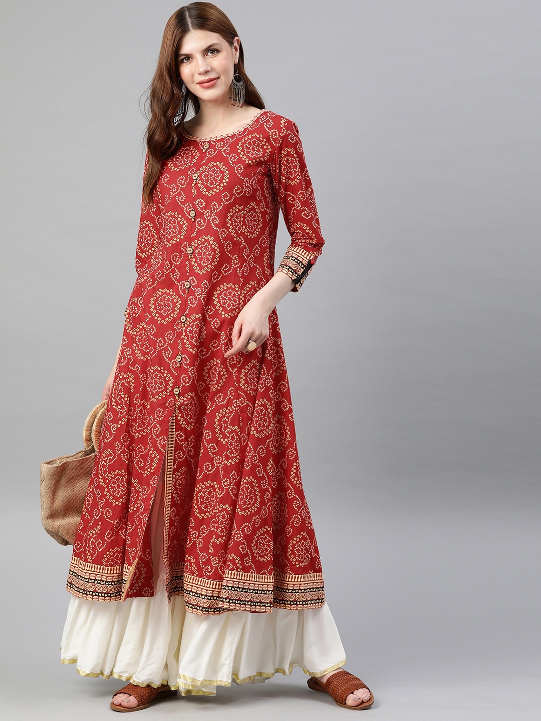 

YASH GALLERY Women Red & Cream-Coloured Printed A-Line Kurta