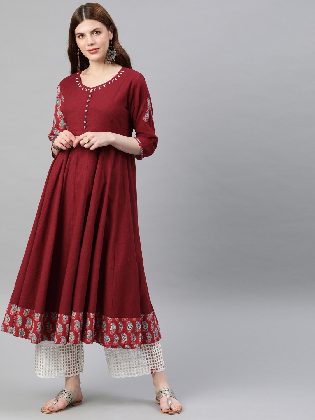 

YASH GALLERY Women Maroon Solid Anarkali Kurta