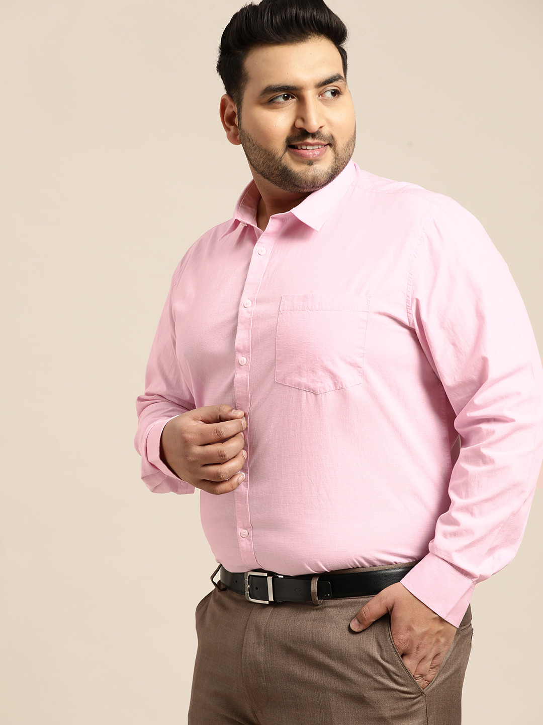

Sztori Plus Size Men Pink Regular Fit Solid Formal Shirt