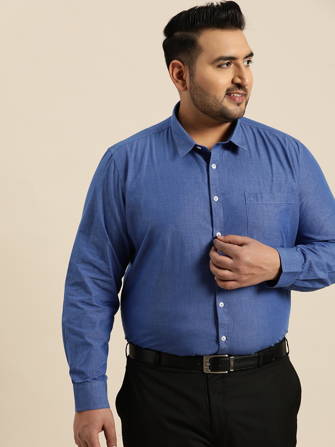 

Sztori Plus Size Men Blue Regular Fit Solid Formal Shirt