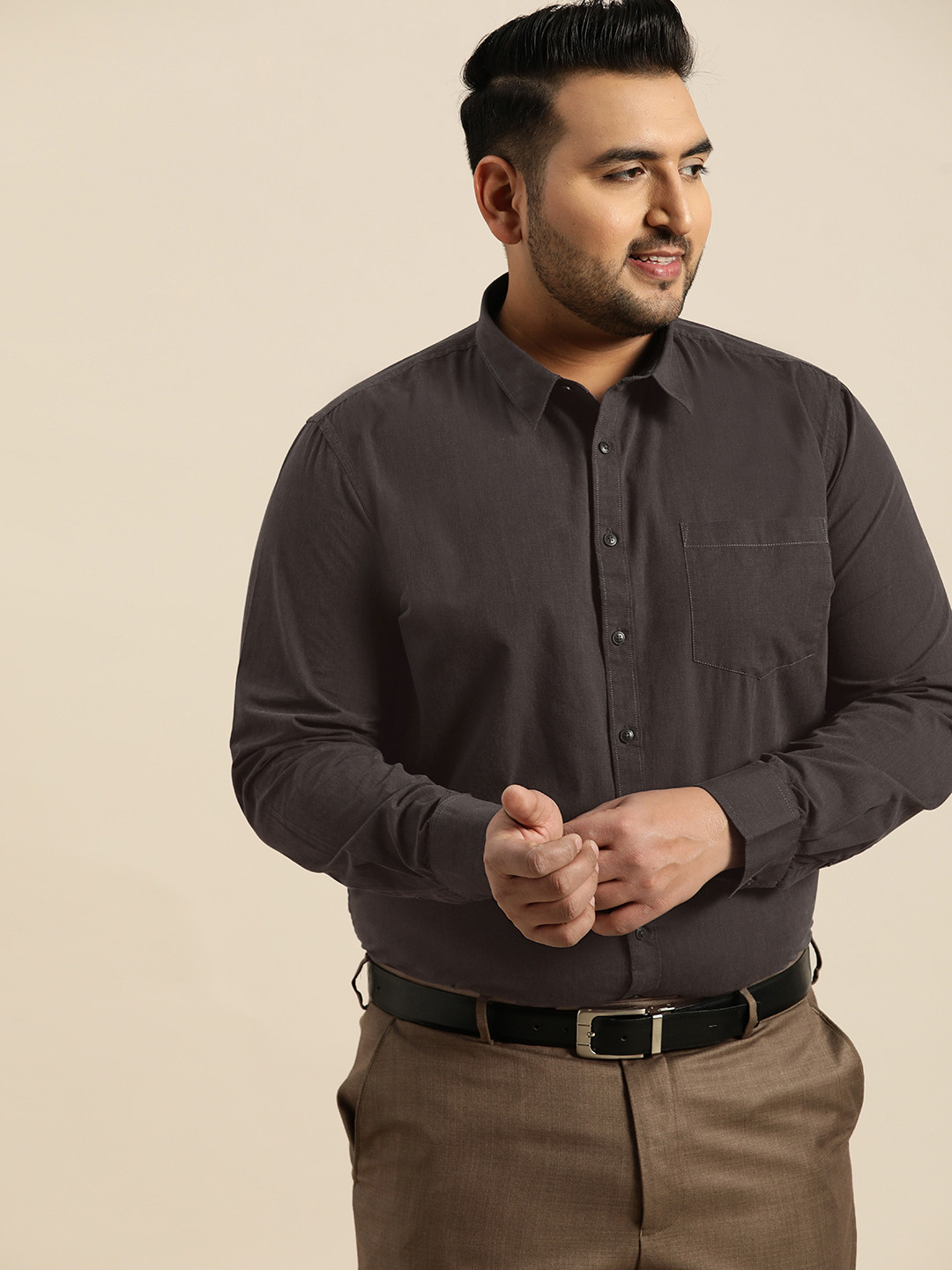 

Sztori Plus Size Men Charcoal Grey Regular Fit Solid Formal Shirt
