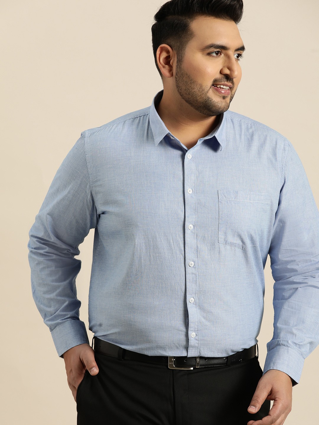 

Sztori Plus Size Men Blue Regular Fit Solid Formal Shirt