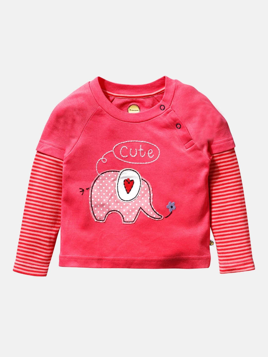 

Pranava Girls Pink Printed Round Neck Organic Cotton Sustainable T-shirt