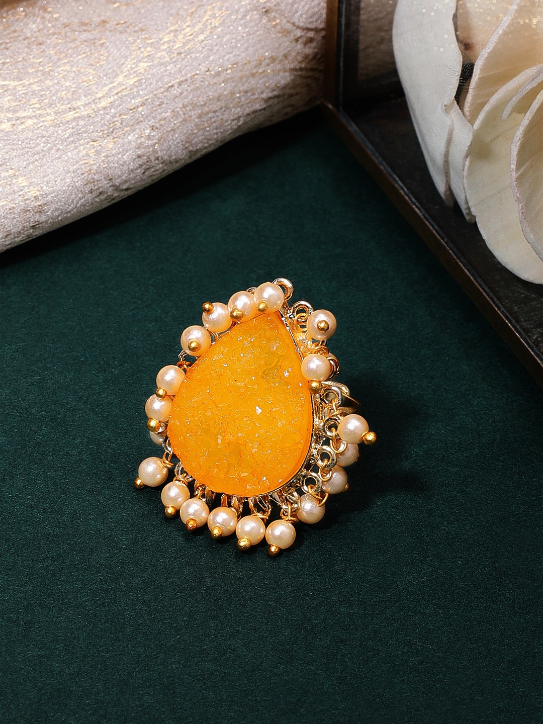 

Rubans Gold-Toned Handcrafted Pearl Embellished Finger Ring