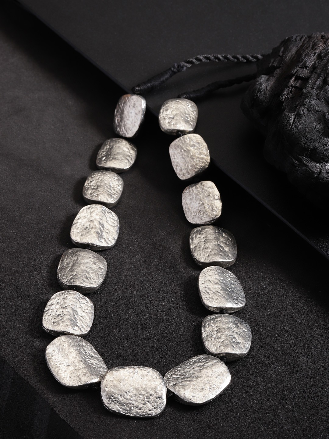 

Infuzze Oxidised Silver-Toned & Black Brass-Plated Beaded Necklace
