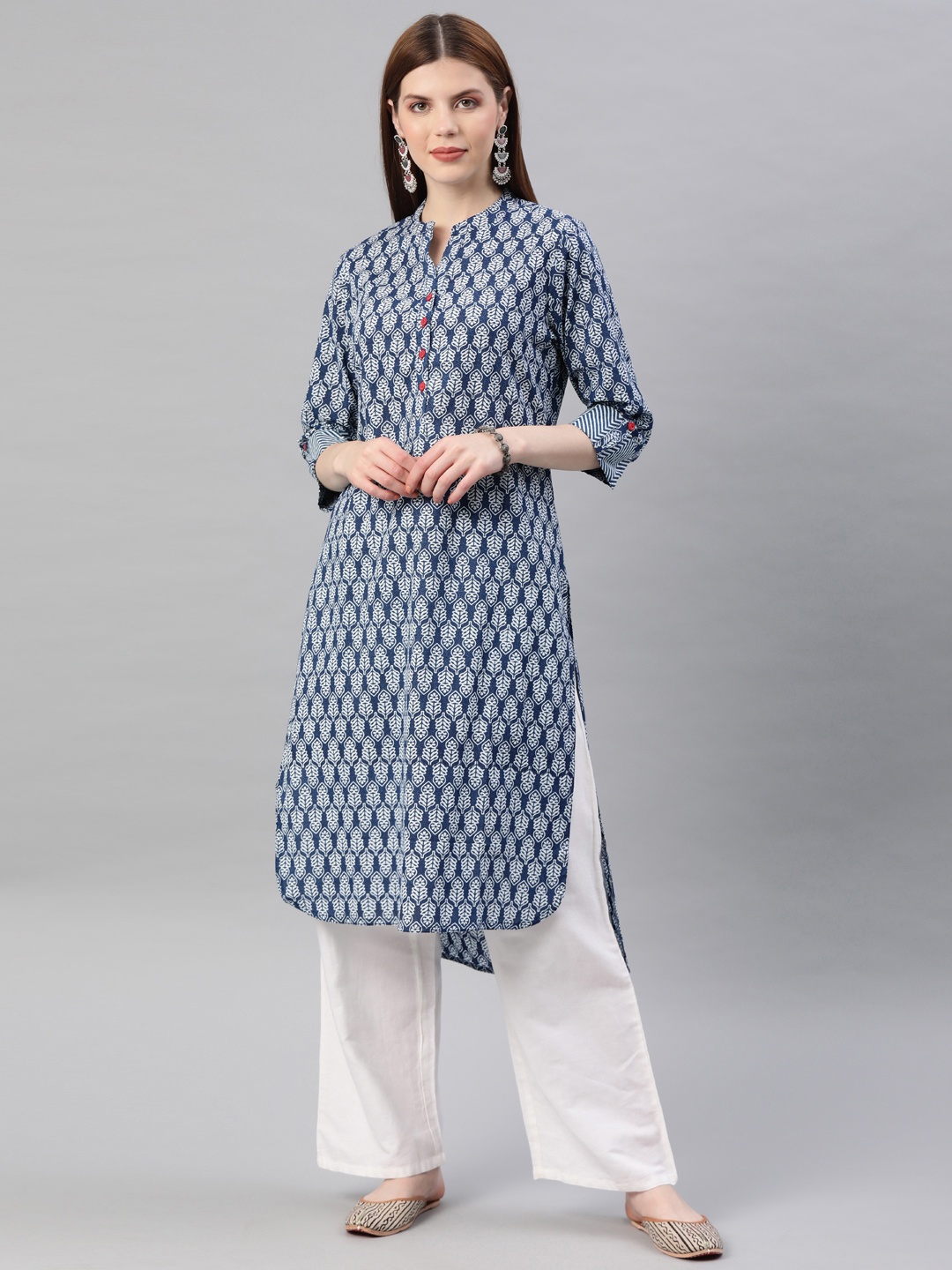 

Geroo Jaipur Indigo Hand Block Printed Straight Pure Cotton Sustainable Kurta, Blue