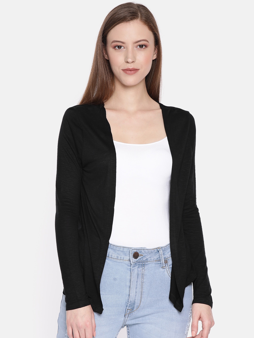 

People Women Black Solid Open Front Shrug