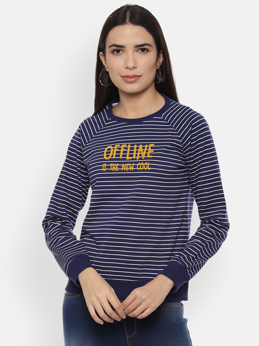 

People Women Blue Striped Sweatshirt