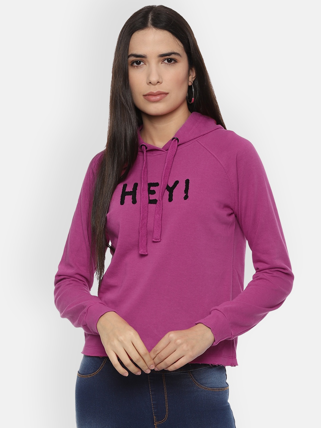 

People Women Purple Printed Hooded Sweatshirt