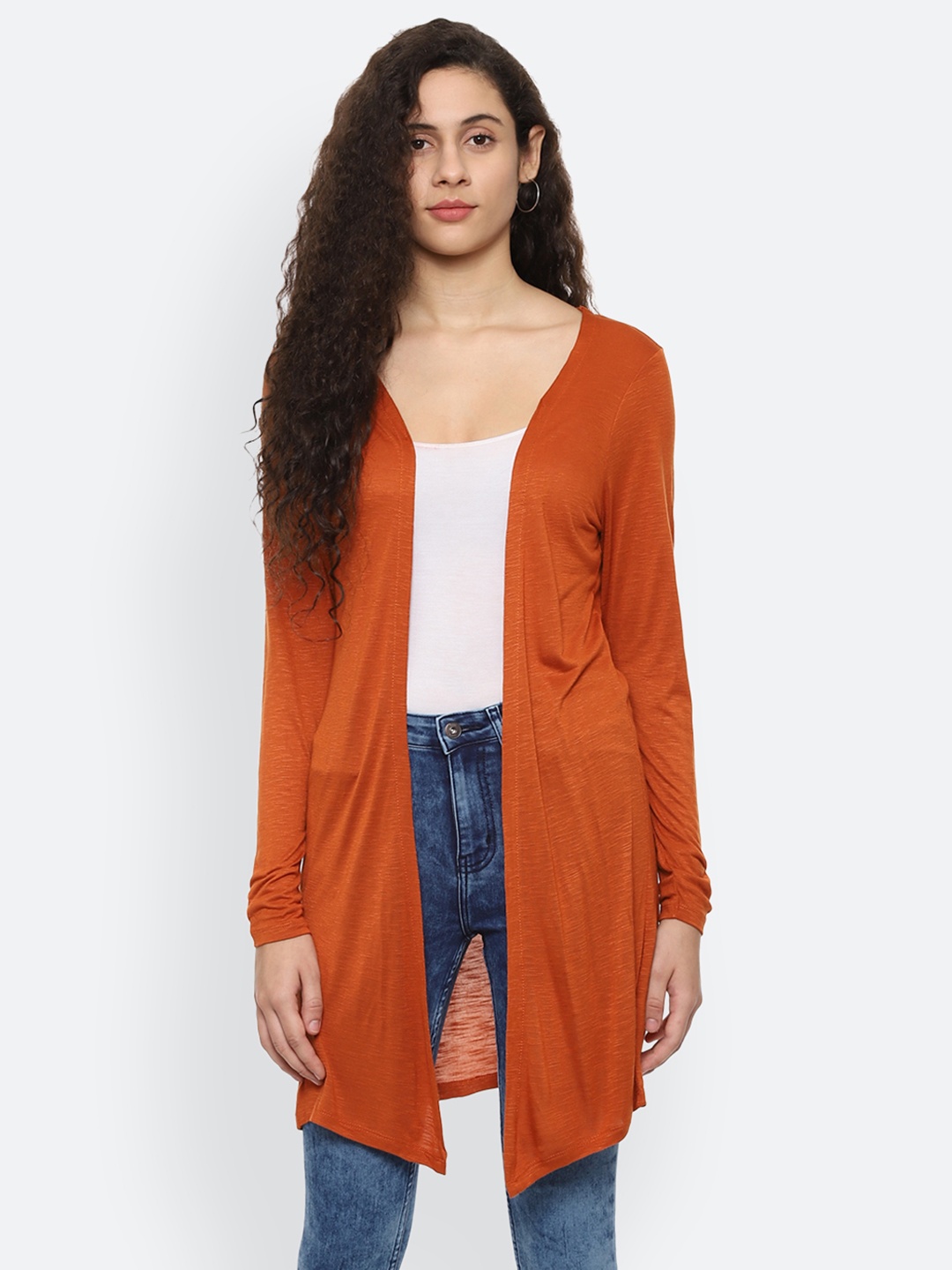 

People Women Rust Orange Solid Open Front Shrug