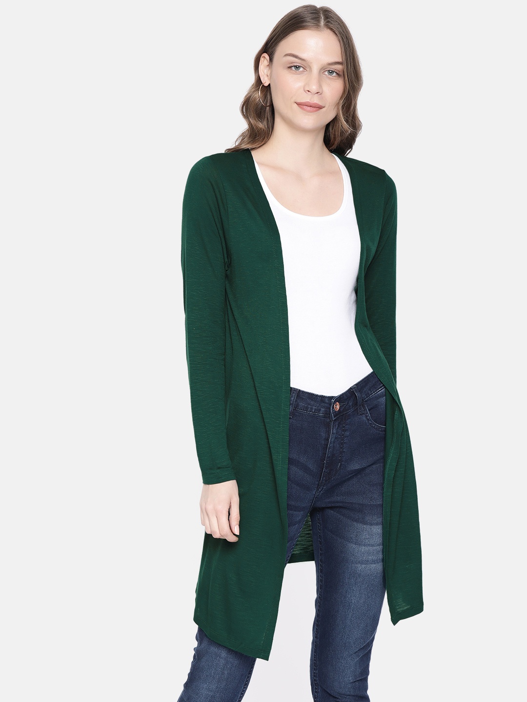 

People Women Green Solid Open Front Shrug