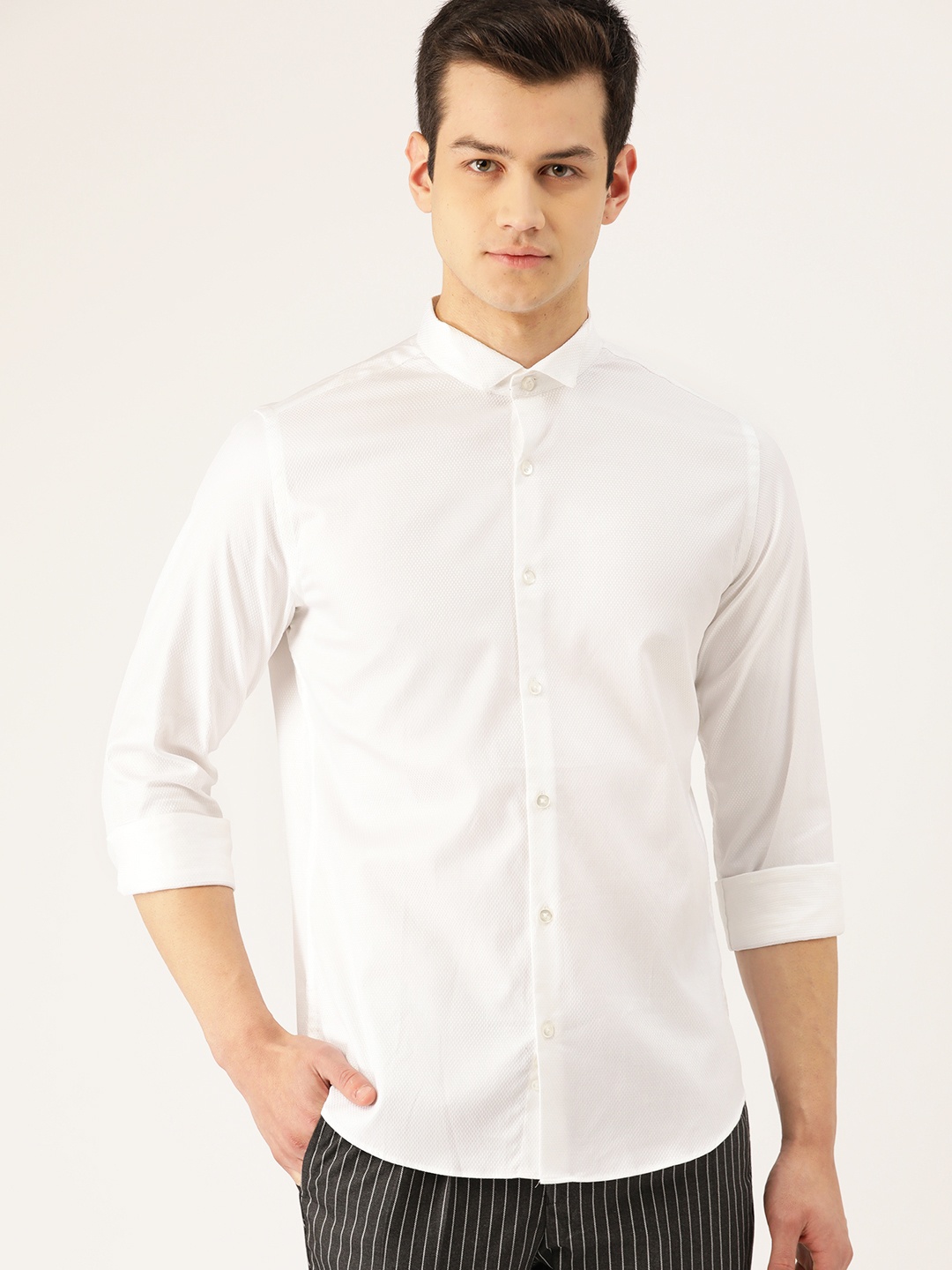 

United Colors of Benetton Men White Slim Fit Textured Party Shirt