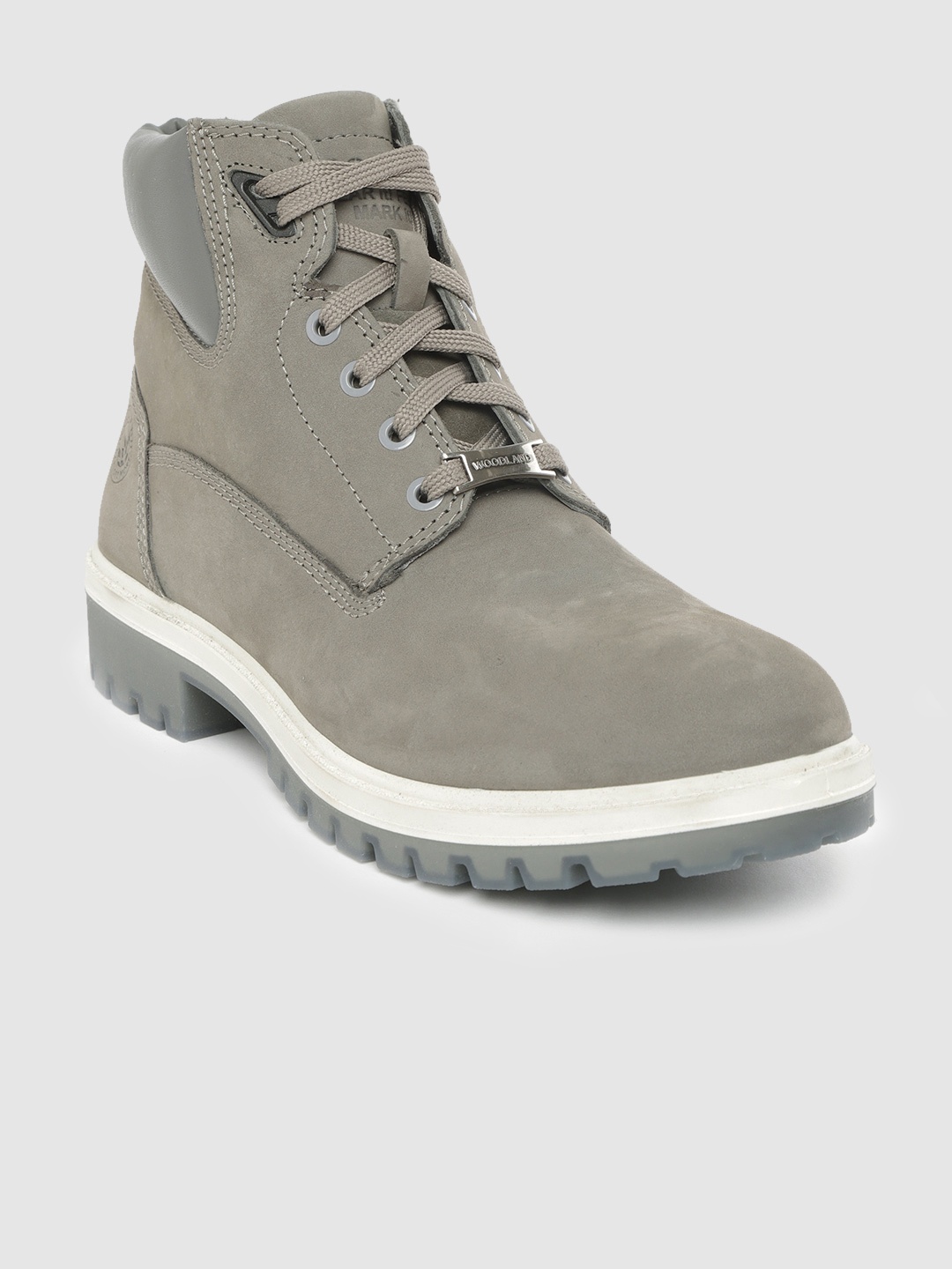 

Woodland Men Grey Solid Nubuck Leather Mid-Top Flat Boots