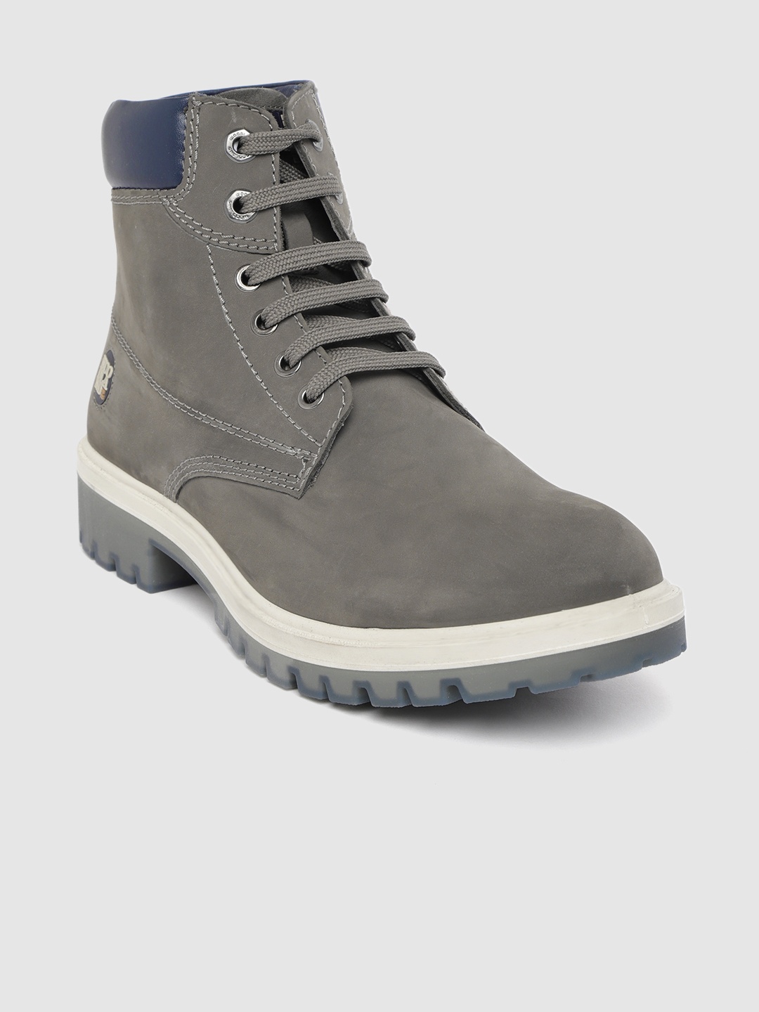 

Woodland Men Grey Solid Nubuck Mid-Top Flat Boots