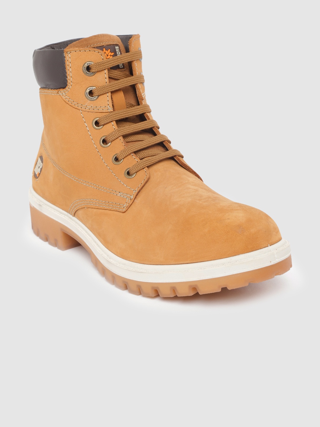 

Woodland Men Tan Brown Solid Nubuck Mid-Top Flat Boots