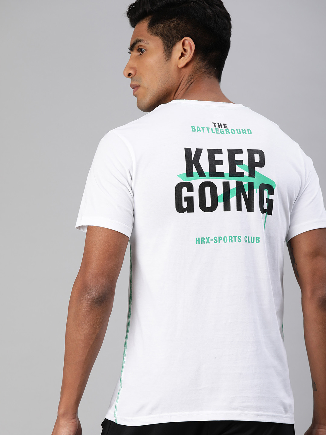 

HRX by Hrithik Roshan Men White Back Printed Lifestyle Bio-Wash Round Neck Pure Cotton T-shirt