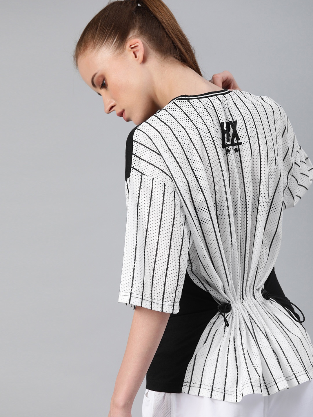 

HRX by Hrithik Roshan Women Black & White Colourblocked Lifestyle Back Detailed T-shirt