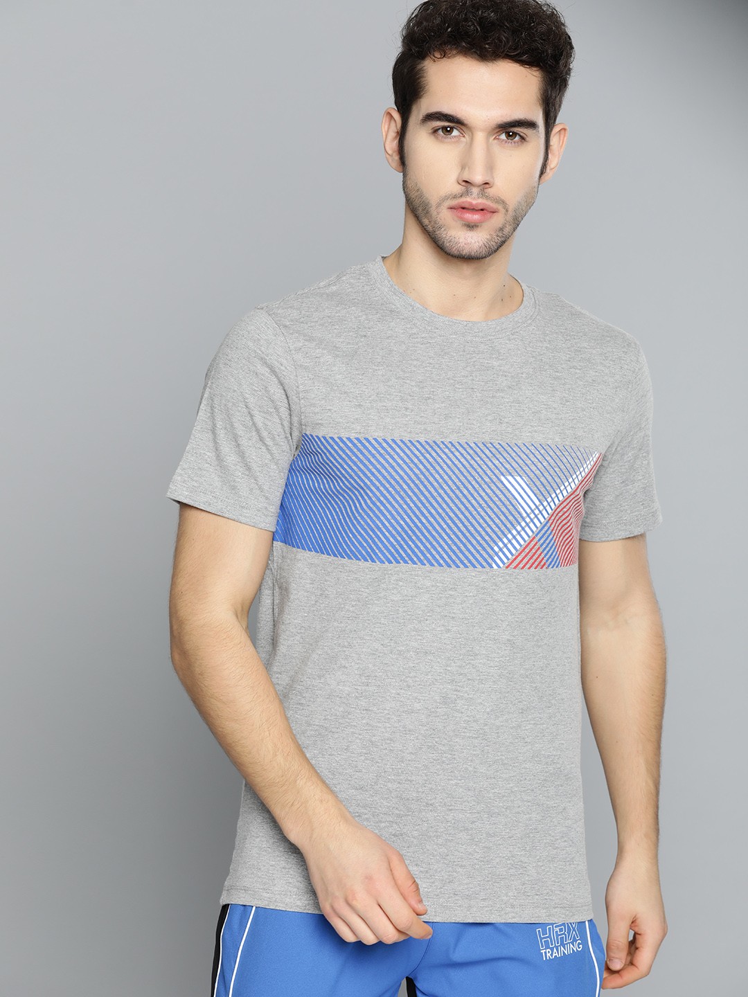 

Hrx By Hrithik Roshan Men Grey Melange Printed Rapid-Dry Antimicrobial Training Tshirts