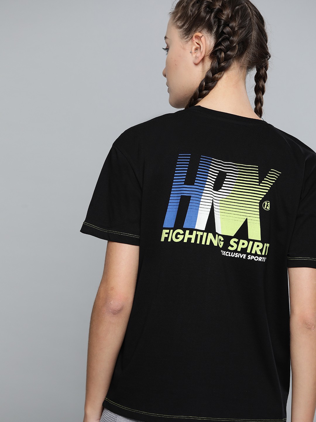 

HRX by Hrithik Roshan Women Black Printed Back Lifestyle Bio-Wash Boxy Fit Tshirt