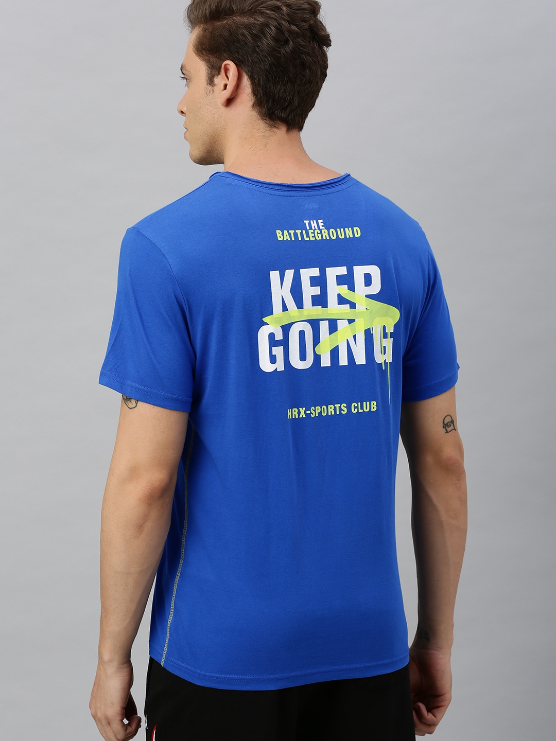 

Hrx By Hrithik Roshan Men Blue Printed Bio-Wash Lifestyle Tshirt