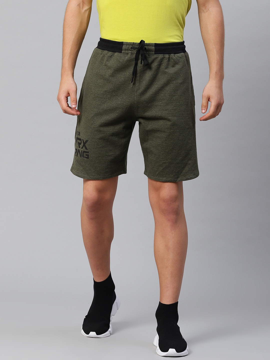 

HRX by Hrithik Roshan Men Green Melange Rapid Dry Antimicrobial Training Shorts