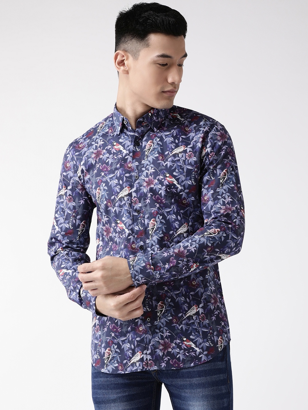 

Marks & Spencer Men Navy Blue & Purple Regular Fit Printed Casual Shirt