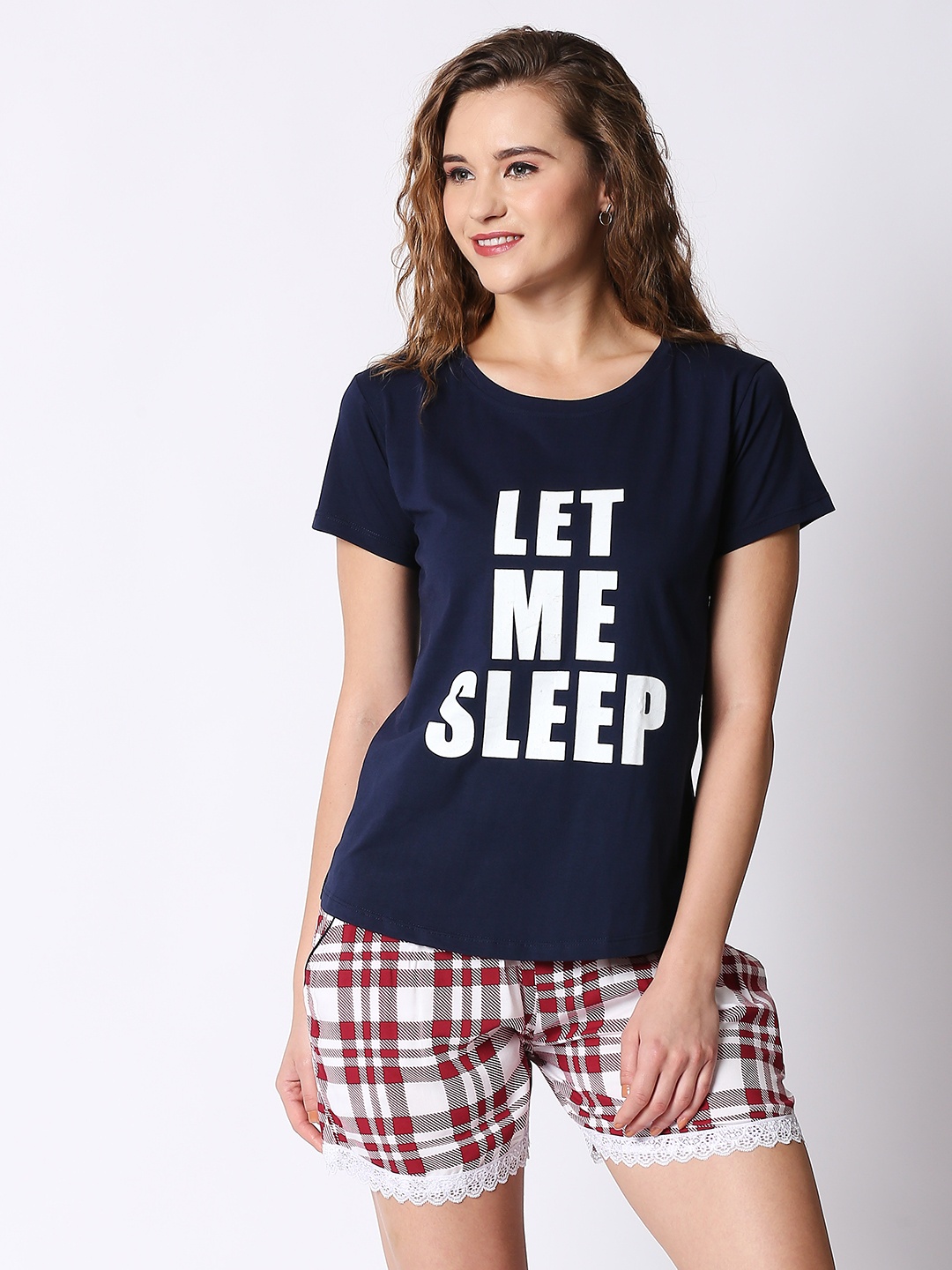 

I like me Women Navy Blue & Red Printed Night suit