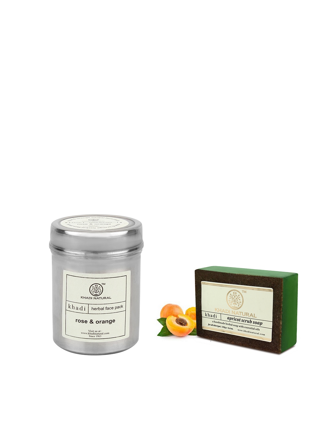 

Khadi Natural Set of Rose & Orange Herbal Face Pack & Apricot Scrub Soap, Steel