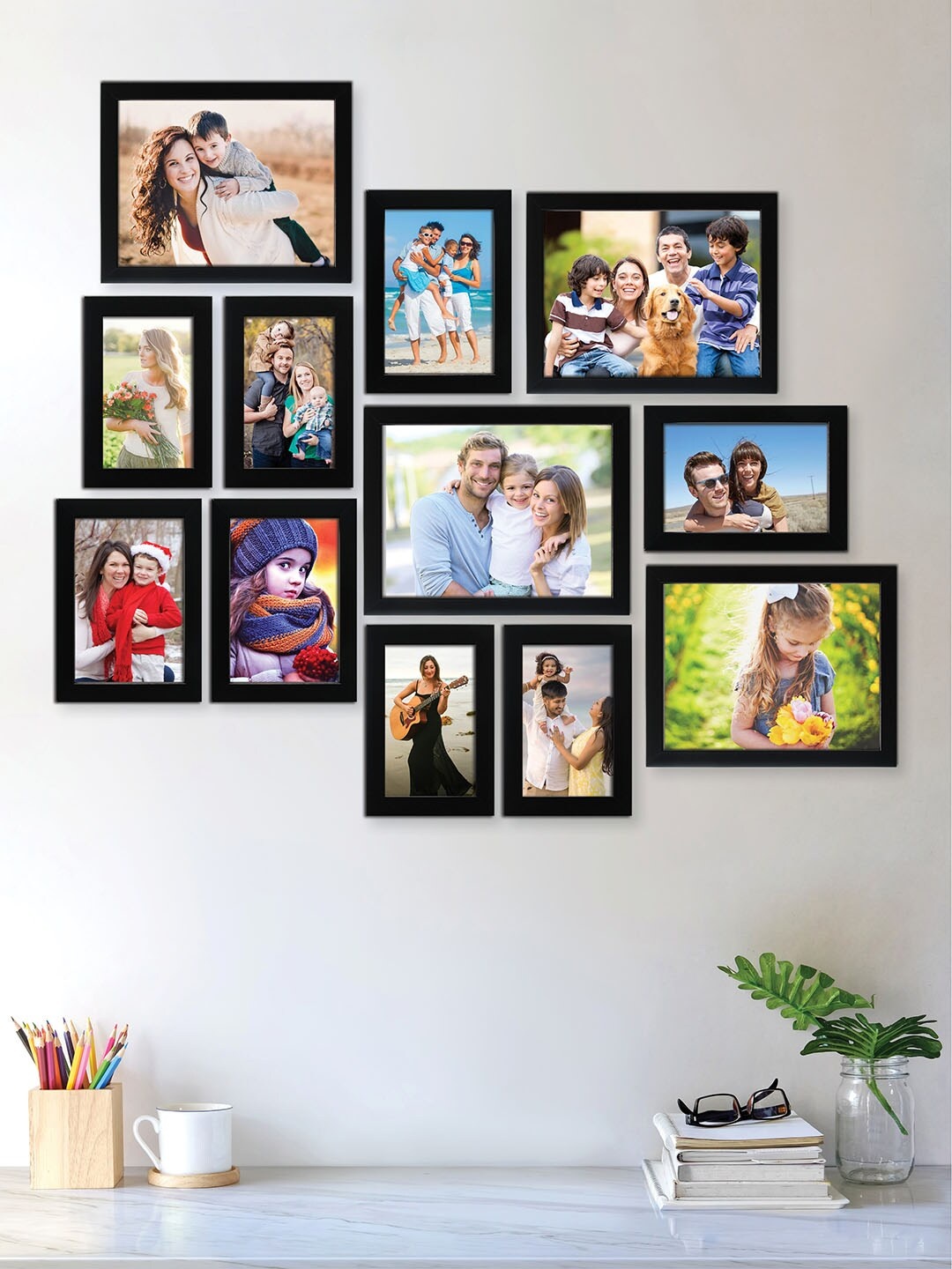 

RANDOM Set of 12Black Solid Synthetic Collage Photo Frames, Black