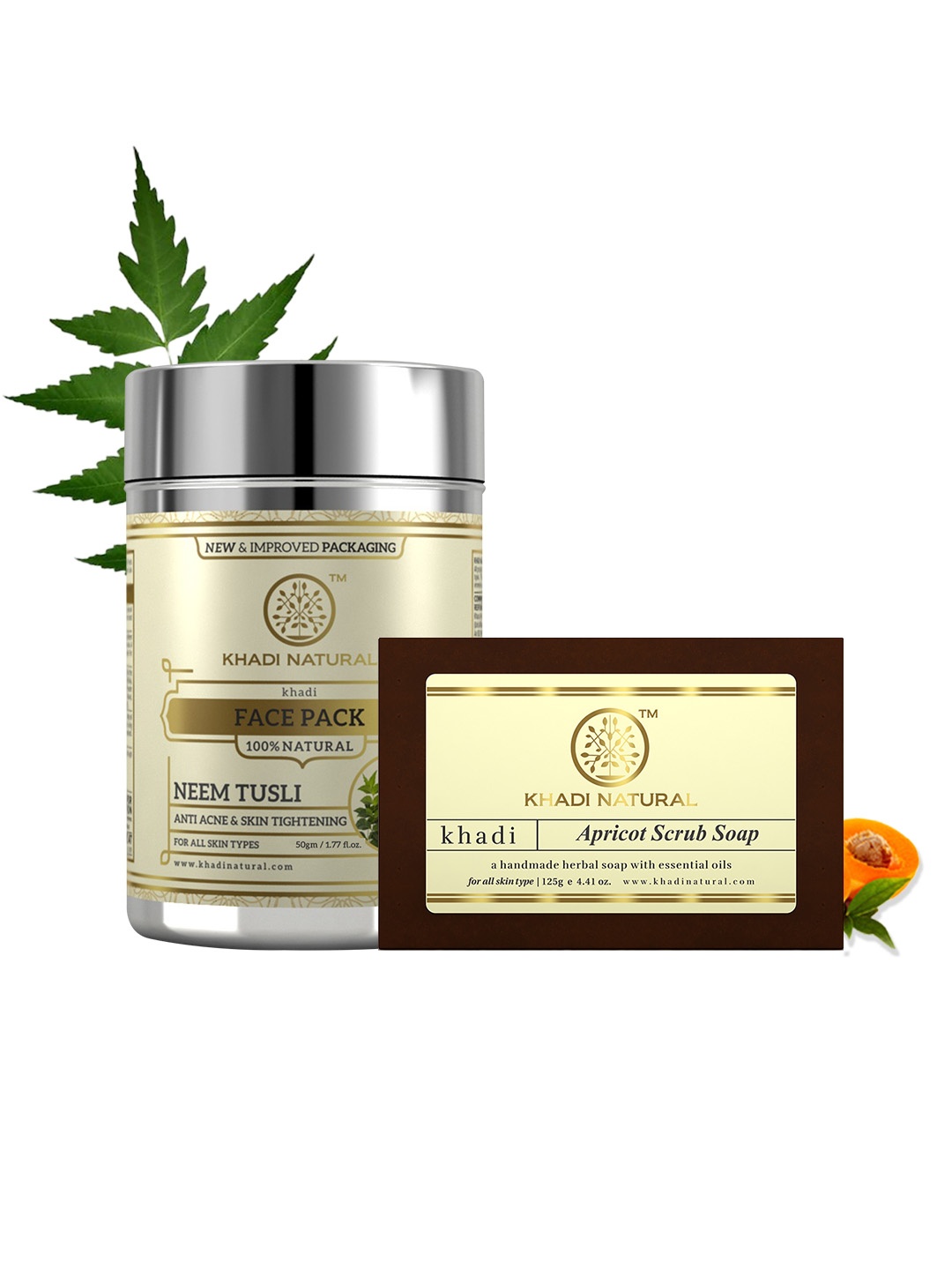 

Khadi Natural Set of Neem-Tulsi Herbal Face Pack & Apricot Scrub Soap, Steel