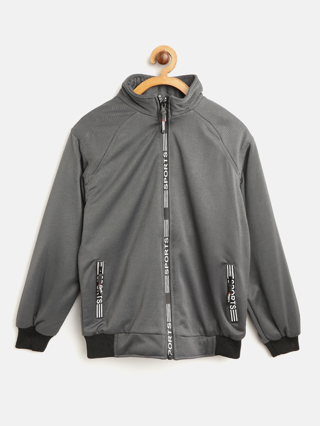 

VOXATI Boys Charcoal Grey Solid Bomber Jacket
