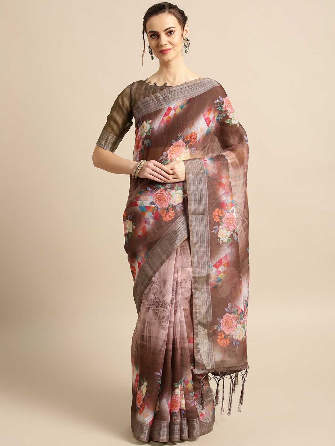 

Saree mall Brown & Pink Printed Saree