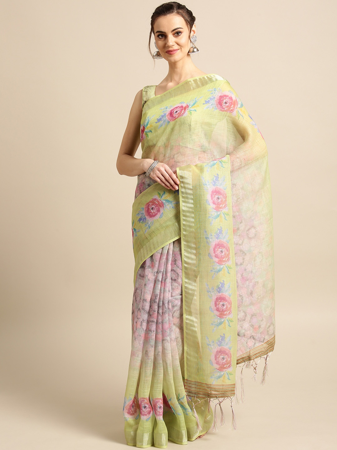 

Saree mall Green & Pink Printed Saree