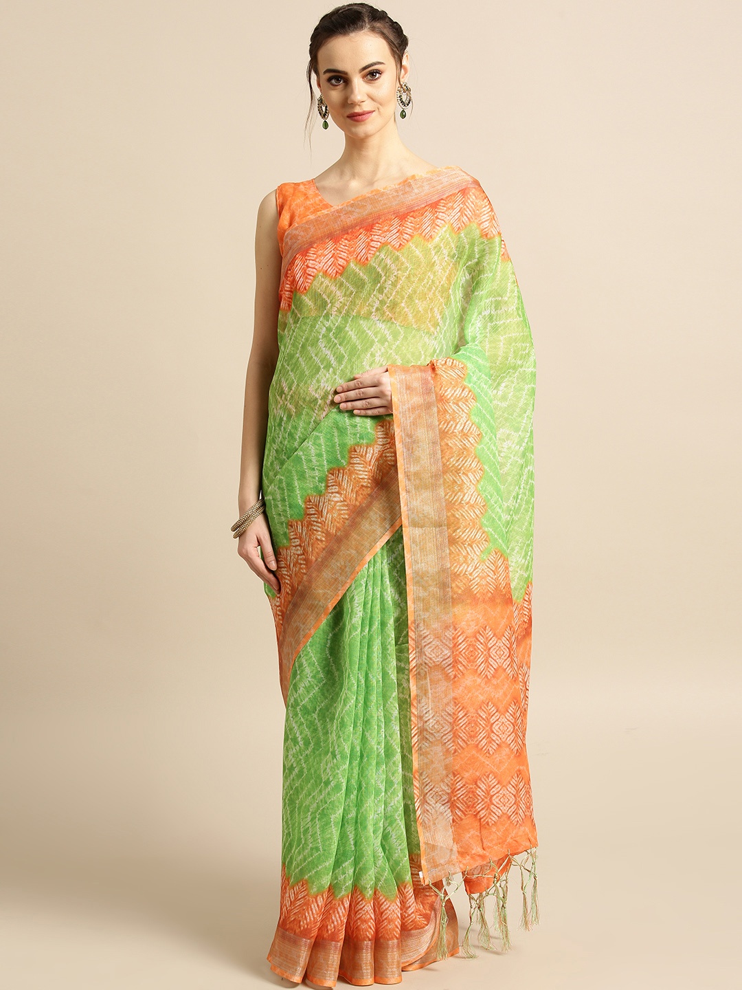 

Saree mall Green & Orange Printed Saree