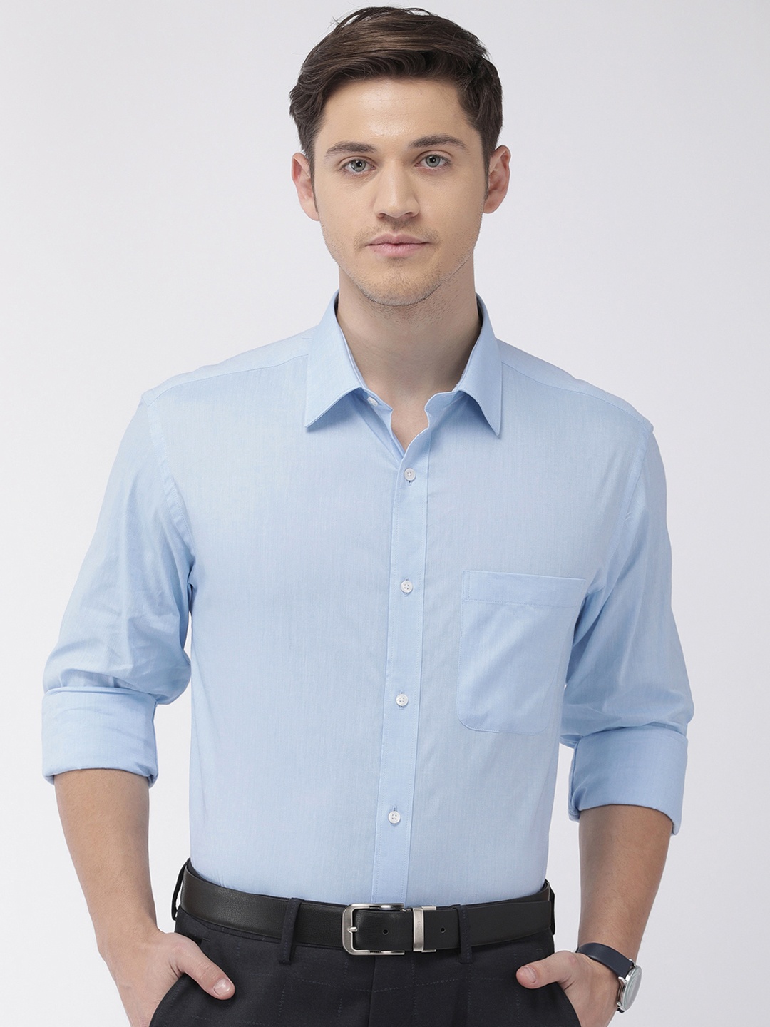 

Raymond Men Blue Slim Fit Solid Formal Shirt