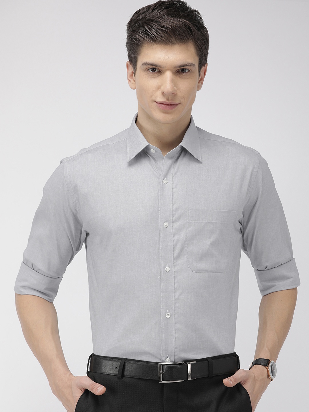 

Raymond Men Grey Slim Fit Solid Formal Shirt