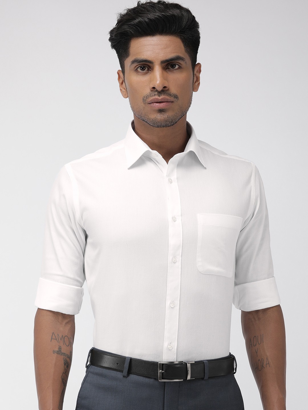 

Raymond Men White Slim Fit Self Design Formal Shirt
