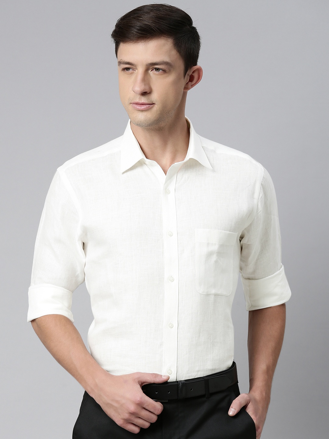 

Raymond Men White Slim Fit Formal Linen Shirt