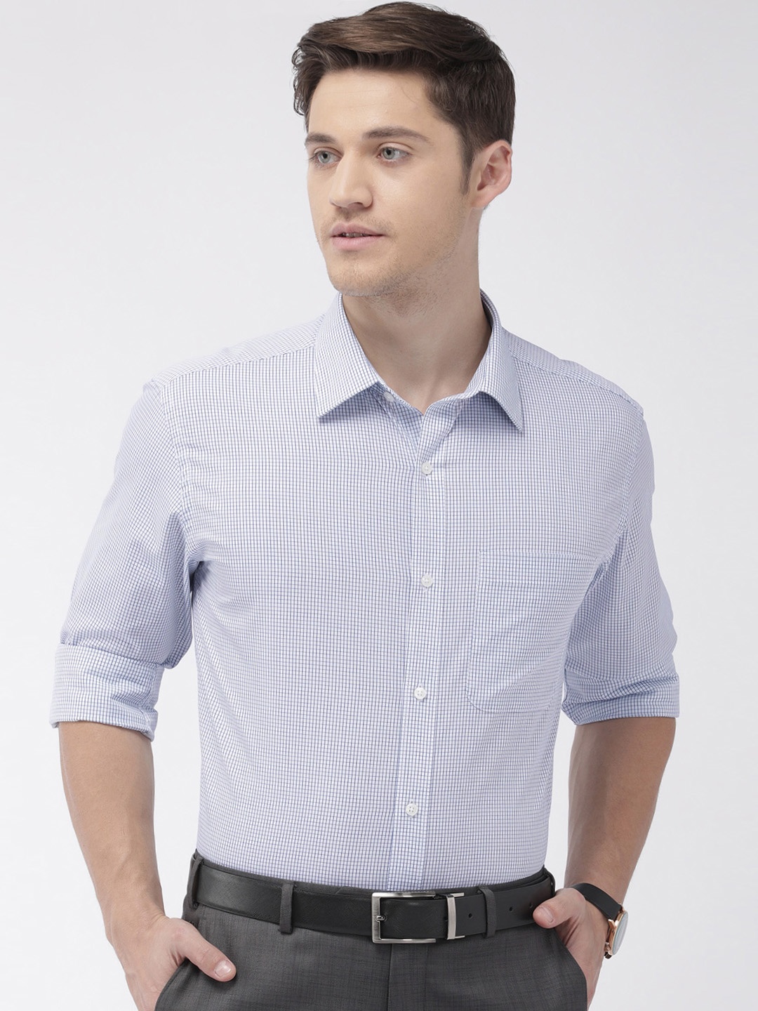 

Raymond Men Blue & White Slim Fit Checked Formal Shirt