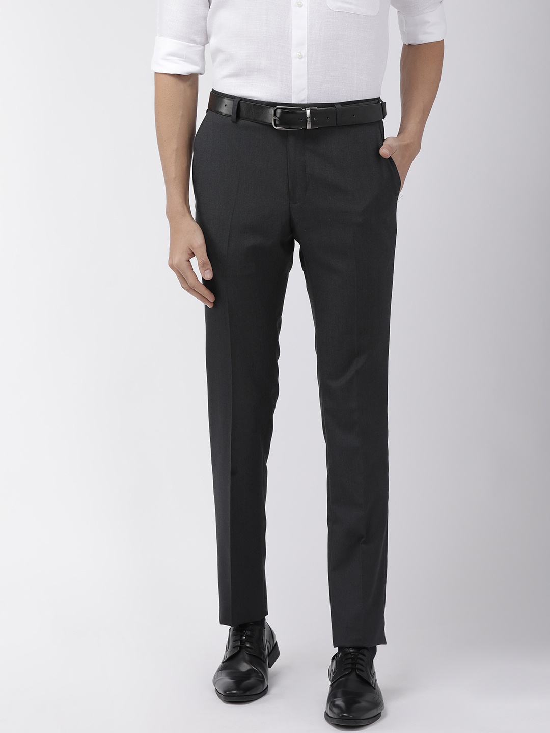

Raymond Men Black Slim Fit Self Design Formal Trousers