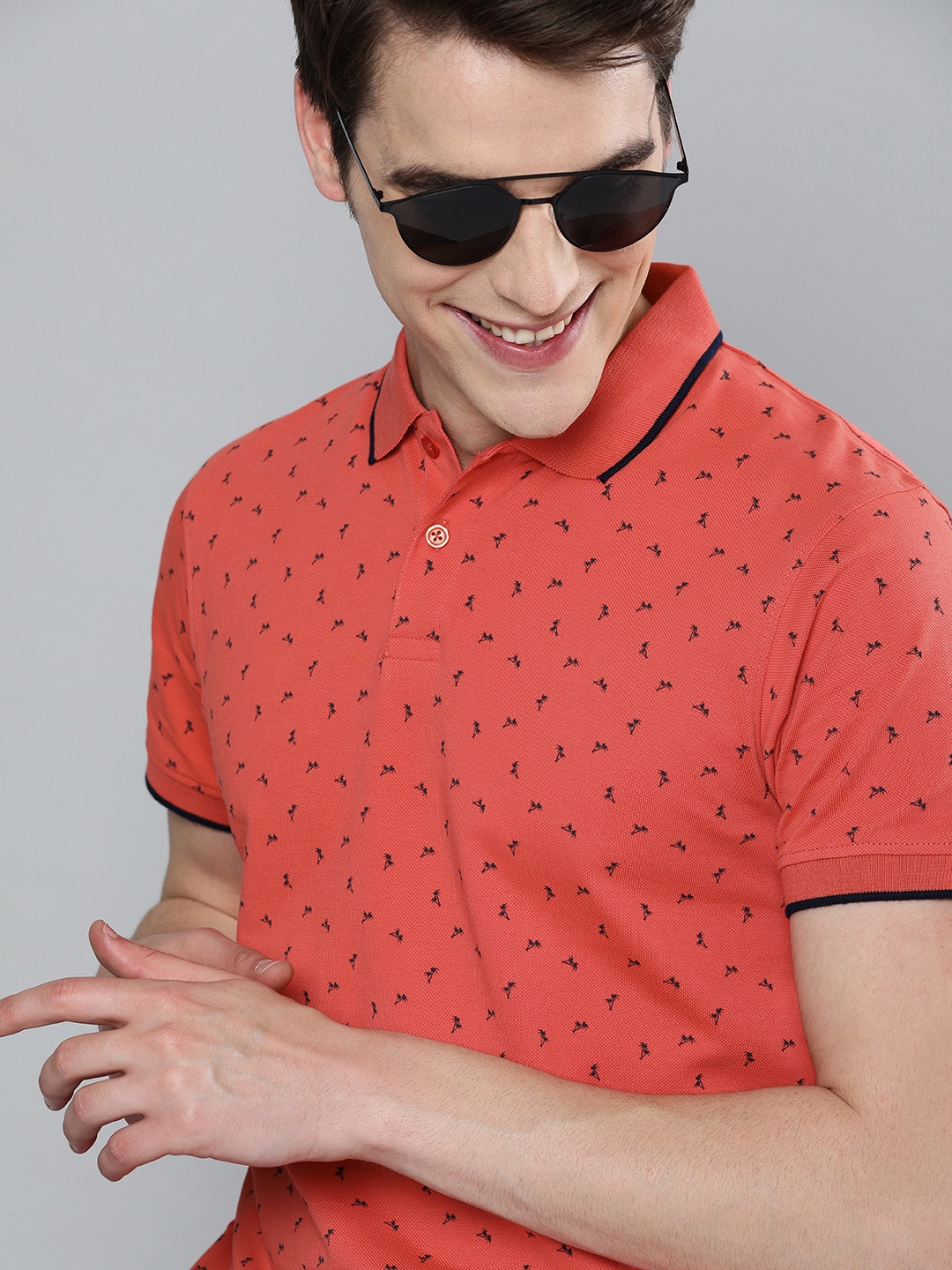 

Mast & Harbour Men Coral Pink Printed Polo Collar T-shirt