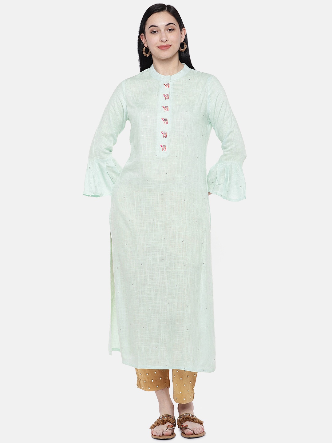 

Prakrti Women Sea Green Embellished Straight Kurta