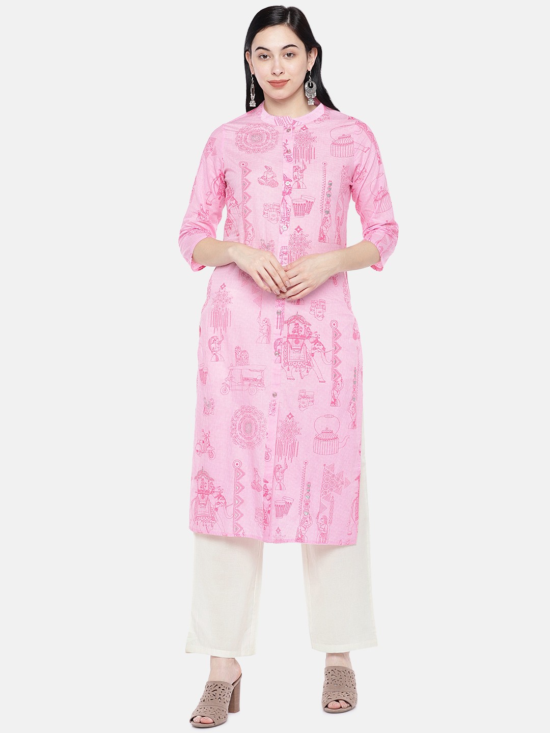 

Prakrti Women Pink & White Printed Kurta with Trousers