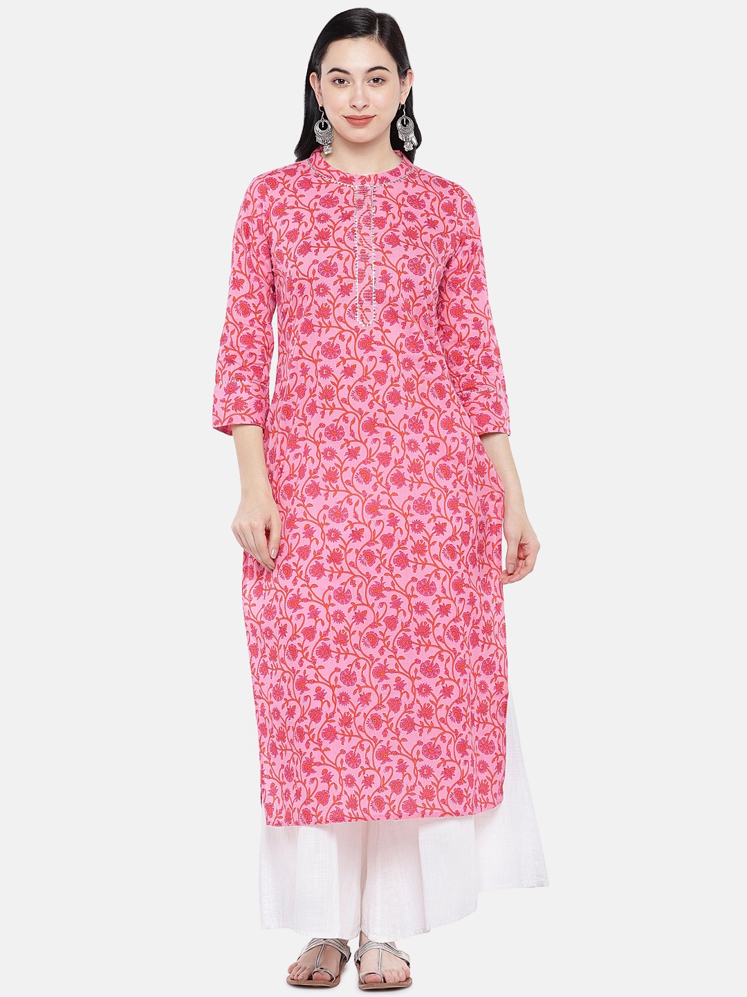 

Prakrti Women Pink Printed Sustainable Straight Kurta